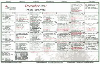 Activity Calendar of St. Camillus, Assisted Living, Nursing Home, Independent Living, CCRC, Wauwatosa, WI 1