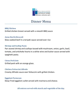 Dining menu of Milwaukee Catholic Home, Assisted Living, Nursing Home, Independent Living, CCRC, Milwaukee, WI 2