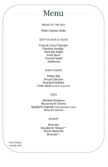 Dining menu of Edgewood Summit, Assisted Living, Nursing Home, Independent Living, CCRC, Charleston, WV 5