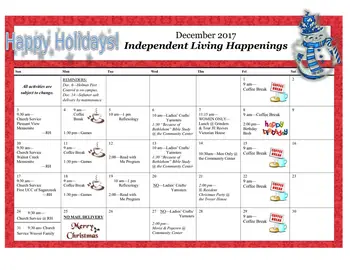 Activity Calendar of Walnut Hills, Assisted Living, Nursing Home, Independent Living, CCRC, Walnut Creek, OH 1