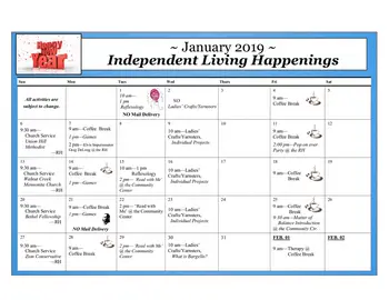 Activity Calendar of Walnut Hills, Assisted Living, Nursing Home, Independent Living, CCRC, Walnut Creek, OH 2