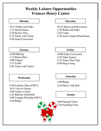 Activity Calendar of Tudor Oaks, Assisted Living, Nursing Home, Independent Living, CCRC, Muskego, WI 1