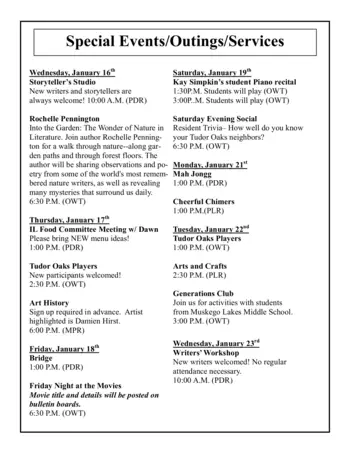 Activity Calendar of Tudor Oaks, Assisted Living, Nursing Home, Independent Living, CCRC, Muskego, WI 10