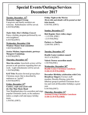 Activity Calendar of Tudor Oaks, Assisted Living, Nursing Home, Independent Living, CCRC, Muskego, WI 4