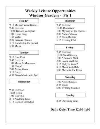 Activity Calendar of Tudor Oaks, Assisted Living, Nursing Home, Independent Living, CCRC, Muskego, WI 17