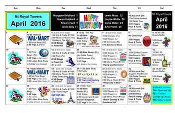 Activity Calendar of Mount Royal Towers, Assisted Living, Nursing Home, Independent Living, CCRC, Homewood, AL 3