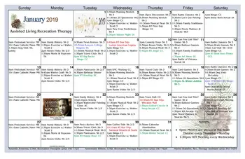 Activity Calendar of Washington Armed Forces Retirement Home, Assisted Living, Nursing Home, Independent Living, CCRC, Washington, DC 2