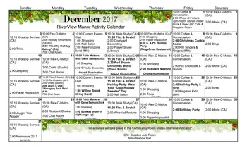 Activity Calendar of River Woods, Assisted Living, Nursing Home, Independent Living, CCRC, Lewisburg, PA 1