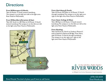 Campus Map of River Woods, Assisted Living, Nursing Home, Independent Living, CCRC, Lewisburg, PA 3