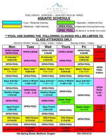 Activity Calendar of Avamere at Waterford, Assisted Living, Nursing Home, Independent Living, CCRC, Medford, OR 2