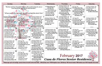 Activity Calendar of Casa de Flores, Assisted Living, Nursing Home, Independent Living, CCRC, Morro Bay, CA 6