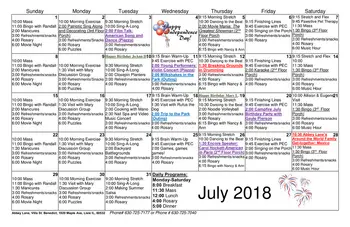 Activity Calendar of Villa St. Benedict, Assisted Living, Nursing Home, Independent Living, CCRC, Lisle, IL 1
