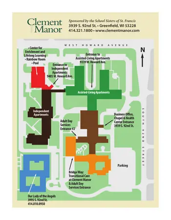 Campus Map of Clement Manor, Assisted Living, Nursing Home, Independent Living, CCRC, Greenfield, WI 1