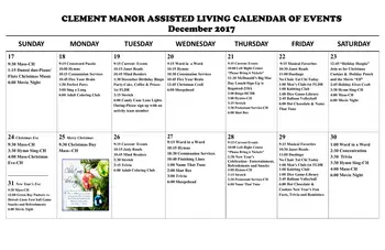 Activity Calendar of Clement Manor, Assisted Living, Nursing Home, Independent Living, CCRC, Greenfield, WI 2