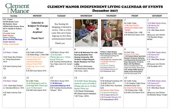 Activity Calendar of Clement Manor, Assisted Living, Nursing Home, Independent Living, CCRC, Greenfield, WI 13
