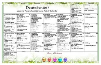 Activity Calendar of Madonna Towers of Rochester, Assisted Living, Nursing Home, Independent Living, CCRC, Rochester, MN 1
