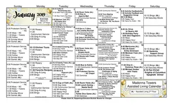 Activity Calendar of Madonna Towers of Rochester, Assisted Living, Nursing Home, Independent Living, CCRC, Rochester, MN 2