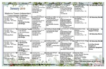 Activity Calendar of Madonna Towers of Rochester, Assisted Living, Nursing Home, Independent Living, CCRC, Rochester, MN 4