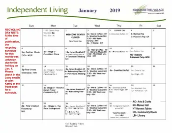 Activity Calendar of Kidron Bethel Village, Assisted Living, Nursing Home, Independent Living, CCRC, North Newton, KS 13