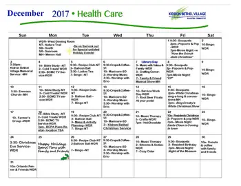 Activity Calendar of Kidron Bethel Village, Assisted Living, Nursing Home, Independent Living, CCRC, North Newton, KS 9