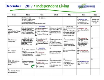 Activity Calendar of Kidron Bethel Village, Assisted Living, Nursing Home, Independent Living, CCRC, North Newton, KS 11