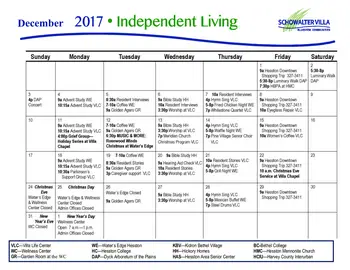 Activity Calendar of Schowalter Villa, Assisted Living, Nursing Home, Independent Living, CCRC, Hesston, KS 5