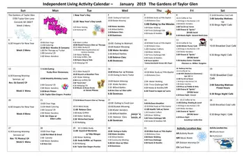 Activity Calendar of Taylor Glen, Assisted Living, Nursing Home, Independent Living, CCRC, Concord, NC 6