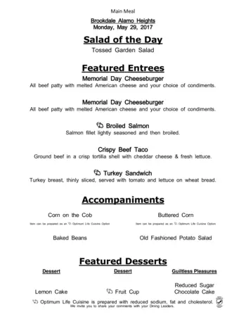 Dining menu of Brookdale Alamo Heights, Assisted Living, Nursing Home, Independent Living, CCRC, San Antonio, TX 2