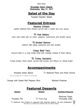 Dining menu of Brookdale Alamo Heights, Assisted Living, Nursing Home, Independent Living, CCRC, San Antonio, TX 4