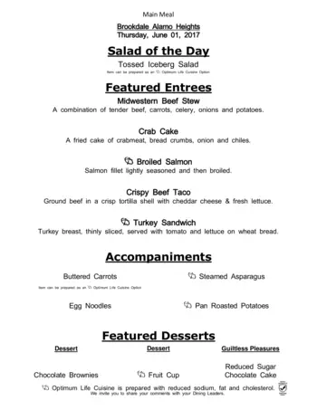 Dining menu of Brookdale Alamo Heights, Assisted Living, Nursing Home, Independent Living, CCRC, San Antonio, TX 5