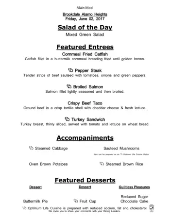 Dining menu of Brookdale Alamo Heights, Assisted Living, Nursing Home, Independent Living, CCRC, San Antonio, TX 6
