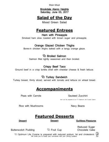 Dining menu of Brookdale Alamo Heights, Assisted Living, Nursing Home, Independent Living, CCRC, San Antonio, TX 7