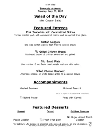 Dining menu of Brookdale Anderson, Assisted Living, Nursing Home, Independent Living, CCRC, Anderson, SC 3