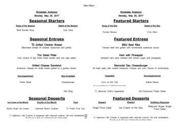 Dining menu of Brookdale Anderson, Assisted Living, Nursing Home, Independent Living, CCRC, Anderson, SC 9