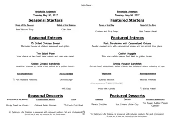 Dining menu of Brookdale Anderson, Assisted Living, Nursing Home, Independent Living, CCRC, Anderson, SC 10