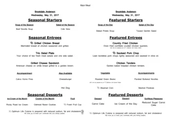 Dining menu of Brookdale Anderson, Assisted Living, Nursing Home, Independent Living, CCRC, Anderson, SC 11