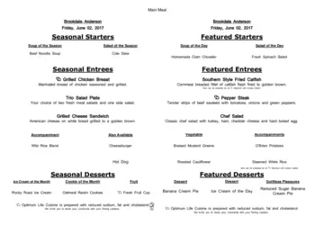 Dining menu of Brookdale Anderson, Assisted Living, Nursing Home, Independent Living, CCRC, Anderson, SC 13