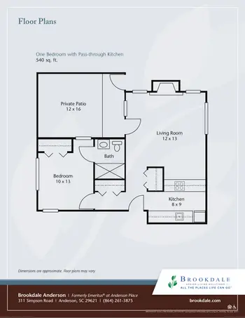 Floorplan of Brookdale Anderson, Assisted Living, Nursing Home, Independent Living, CCRC, Anderson, SC 3