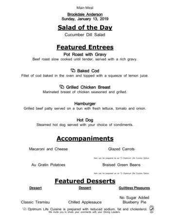 Dining menu of Brookdale Anderson, Assisted Living, Nursing Home, Independent Living, CCRC, Anderson, SC 15