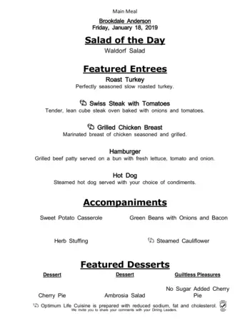 Dining menu of Brookdale Anderson, Assisted Living, Nursing Home, Independent Living, CCRC, Anderson, SC 20