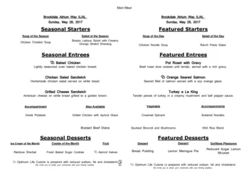 Dining menu of Brookdale Atrium Way, Assisted Living, Nursing Home, Independent Living, CCRC, Jacksonville, FL 15