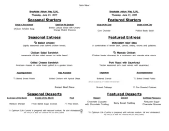Dining menu of Brookdale Atrium Way, Assisted Living, Nursing Home, Independent Living, CCRC, Jacksonville, FL 19