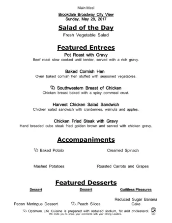 Dining menu of Brookdale Broadway Cityview, Assisted Living, Nursing Home, Independent Living, CCRC, Ft. Worth, TX 1