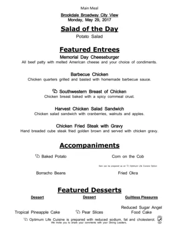 Dining menu of Brookdale Broadway Cityview, Assisted Living, Nursing Home, Independent Living, CCRC, Ft. Worth, TX 2