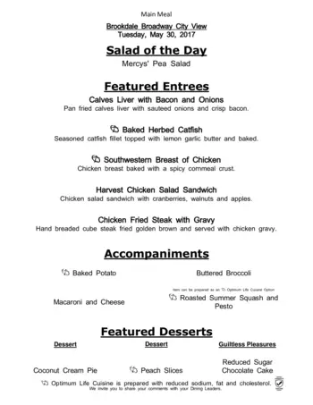Dining menu of Brookdale Broadway Cityview, Assisted Living, Nursing Home, Independent Living, CCRC, Ft. Worth, TX 3