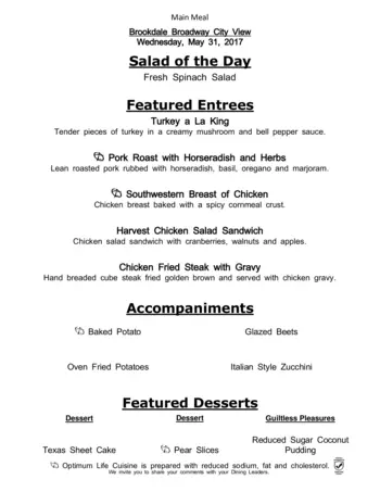 Dining menu of Brookdale Broadway Cityview, Assisted Living, Nursing Home, Independent Living, CCRC, Ft. Worth, TX 4