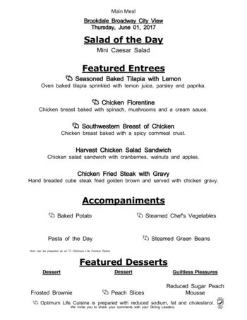 Dining menu of Brookdale Broadway Cityview, Assisted Living, Nursing Home, Independent Living, CCRC, Ft. Worth, TX 5