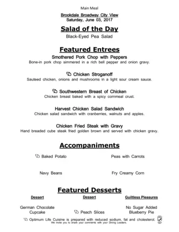 Dining menu of Brookdale Broadway Cityview, Assisted Living, Nursing Home, Independent Living, CCRC, Ft. Worth, TX 7