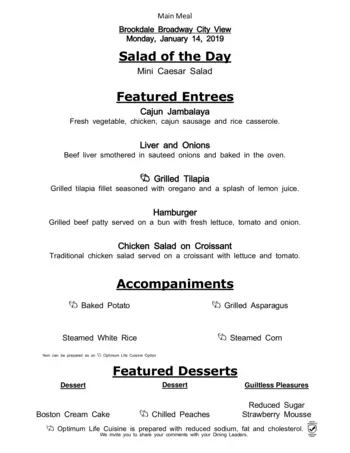 Dining menu of Brookdale Broadway Cityview, Assisted Living, Nursing Home, Independent Living, CCRC, Ft. Worth, TX 9