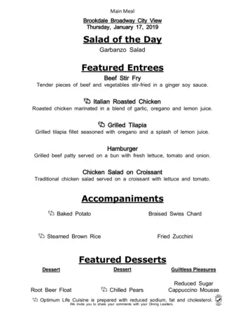 Dining menu of Brookdale Broadway Cityview, Assisted Living, Nursing Home, Independent Living, CCRC, Ft. Worth, TX 12